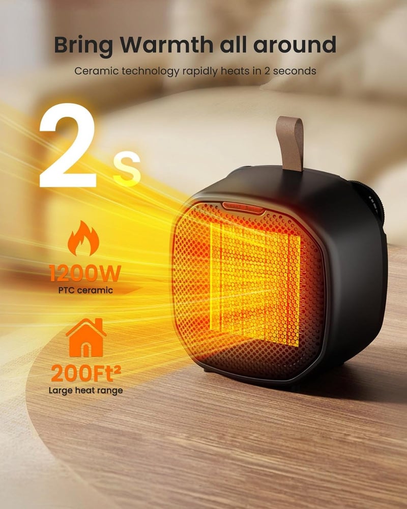 Electactic Portable Ceramic Space Heater w/Thermostat, 1500W Indoor Electric Space Heater Fan with Overheat and Tip-Over Protection, Heat Up 200 Square Feet for Office Room Dorm Use, Black - Image 4